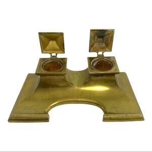 Art Deco Vintage Brass Dip Pen Inkwell Desk Tool With Pen Holder